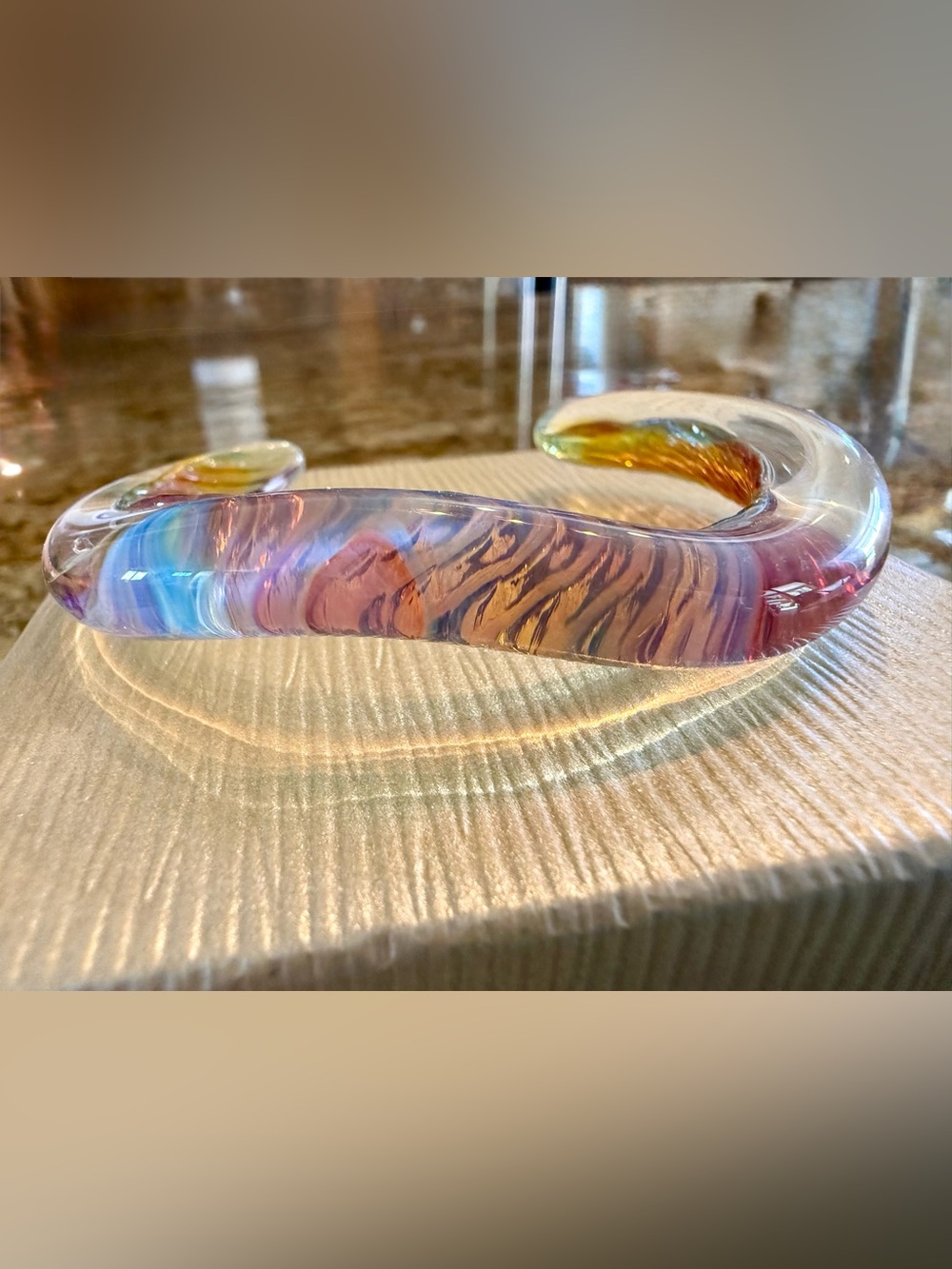 Vintage Murano Dichroic Glass Wavy Cuff Bracelet - Italian Art Glass
